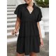 thumbnail image 4 of Vestido corto de manga corta con volantes y cuello alto para mujer, 4 of 8