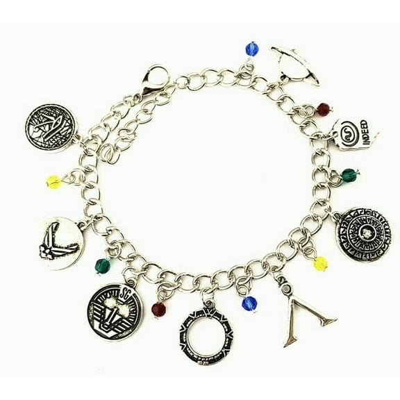 Stargate Sg-1 8 Themed Charms Silvertone Metal Charm Bracelet