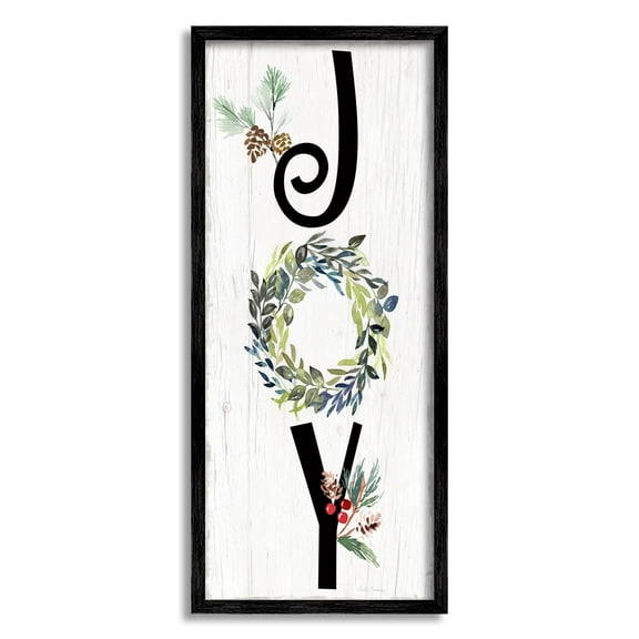 Stupell Industries Joy Seasonal Botanical Wreath Graphic Art Black Framed Art Print Wall Art, Design by Kristen Brockmon