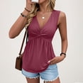 thumbnail image 2 of Ofertas Del Dia de Hoy Relampago! QATAINLAV Twist Ruched V Neck Tanks for Women Summer Casual Beach Sleeveless Shirts Solid Coloe Vest Tops Loungewear Red S, 2 of 10