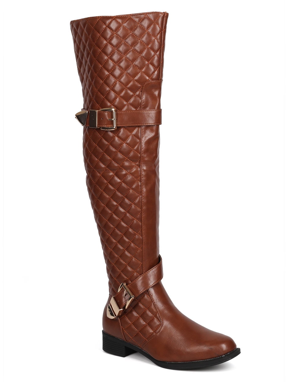 New Women Liliana Chic-3 Quilted Leatherette Knee High Buckle Riding ...