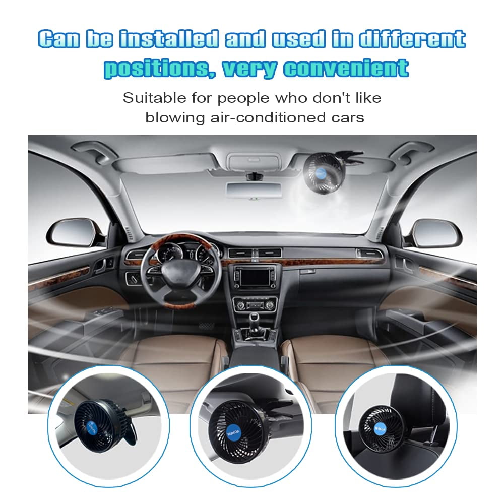 Yerloa 6‘’ 12V Car Fan Auto Cooling Fan Vehicle Clip Fans, Low Noise 360 Degree Rotating Step-less Speed Car Fans with Adjustable Clip & Cigarette Lighter Plug for Vehicle Truck RV SUV Boat-2026 NEW