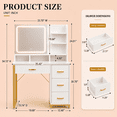 thumbnail image 5 of CLOUDREST PRO Makeup Vanity Desk with LED Lighted Mirror for Bedroom, 3 Color Lighting Modes, Storage Drawers & Open Shelves, Gold & White Beauty Dressing Table for Women, White, 5 of 6