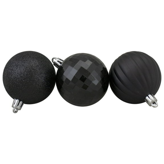 Shatterproof 3-Finish Christmas Ball Ornaments - 2.5" (60mm) - Jet Black - 100ct