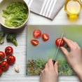 thumbnail image 3 of Flower Cutting Board, Cosmos Daisy Cornflower Wildflower Dandelion in Floral Meadow Drawing of Nature, Decorative Tempered Glass Cutting and Serving Board, Large Size, Multicolor, by Ambesonne, 3 of 5