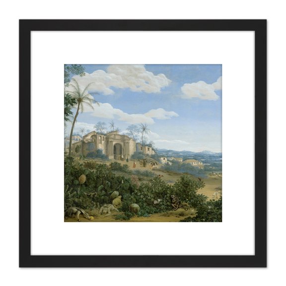 Frans Jansz Post View Of Olinda Brazil Painting 8X8 Inch Square Wooden Framed Wall Art Print Picture with Mount
