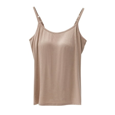 IDALL Camisole Tops for Women Built in Bra Bralettes for Women Tank Top for Women with Steel Ring Cups Sports Bra Bras for Women No Underwire Tank Tops with Built in Bras Khaki L
