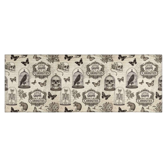 Beige Curiosity Shoppe Pattern Kitchen Rug Mat,Kitchen Runner Rugs Non Skid Washable,Decorative Kitchen Floor Mats for Kitchen,Sink,Laundry,17"X47"