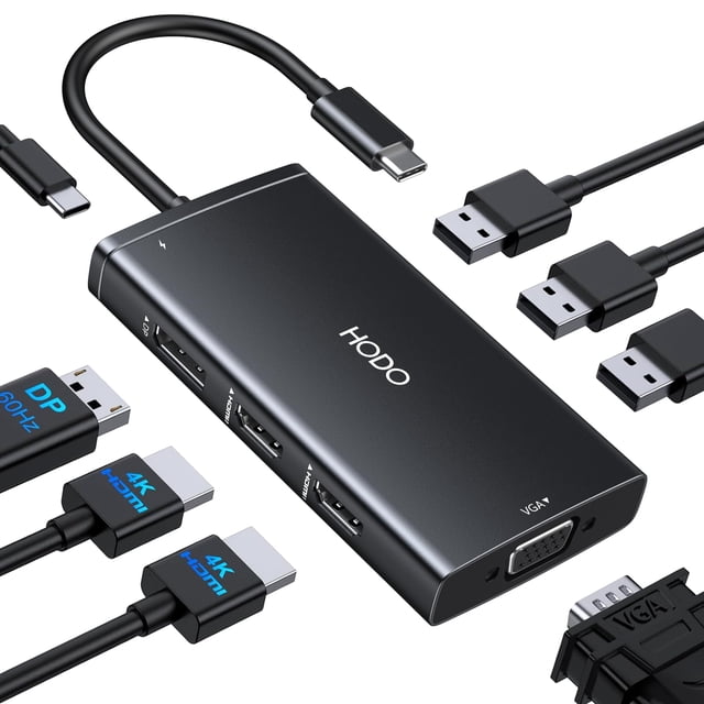 Estación de acoplamiento HODO USB C 8 en 1 para Dell HP con 3 monitores