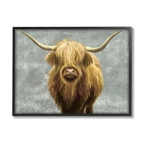 Stupell Industries Distressed Patterned Highland Cattle Graphic Art Black Framed Art Print Wall Art, Design by Ziwei Li