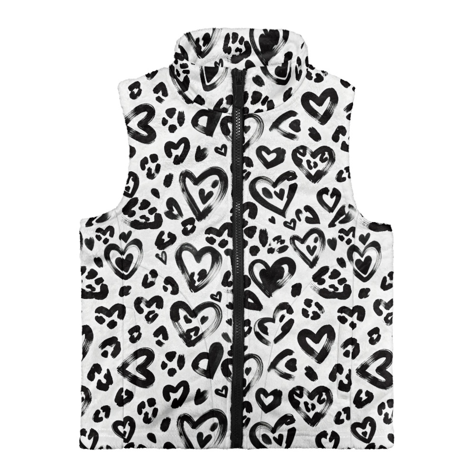 Xoenoiee Heart Leopard Print Girls Fleece Vest Lightweight Sleeveless Jacket Full Zip Running Vest Stand Collar Fall Winter Clothing, Size 3T