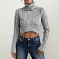 thumbnail image 2 of GPOECD Cropped Sweaters For Women Knit High Neck Pullover Short Ribbed Pattern Long Sleeve Soft Warm Winter Casual Turtleneck Top Grey,S, 2 of 5