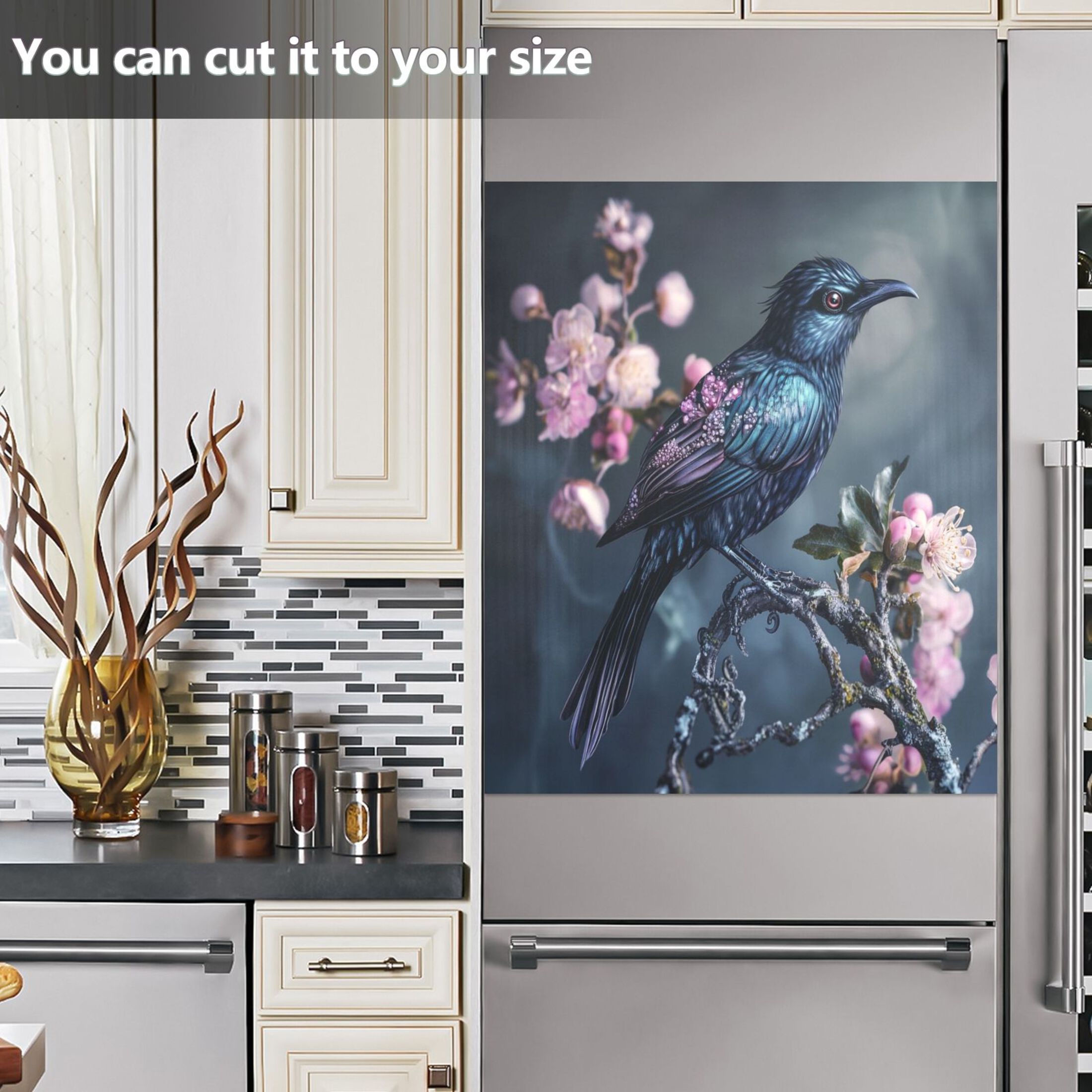 Dishwasher Magnetic Sticker 23x26 Inch Refrigerator Magnetic Sticker Washing Machine Magnetic Sticker Kitchen Panel Magnetic Sticker Home Decor Black Cool Bird
