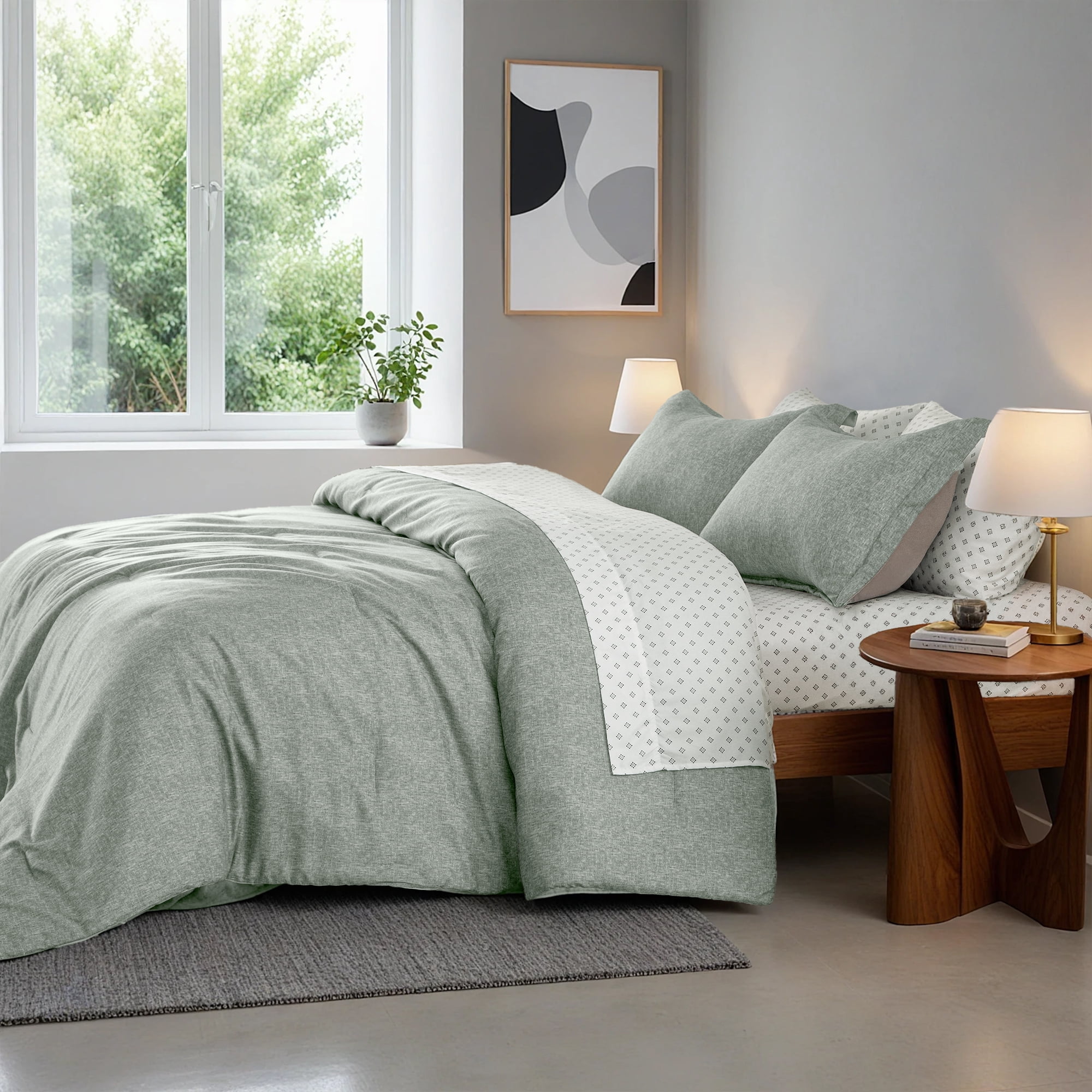 Regency Heights Full Size Comforter Set, 7-Piece Reversible Bed in a Bag with Sheets, Sage Green