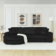 thumbnail image 3 of Black Corduroy Tufted L-Shape Sleeper Sectional Sofa with Convertible Chaise & Arc Footstool - Modern 3-Seater for Living Room Comfort, 3 of 22