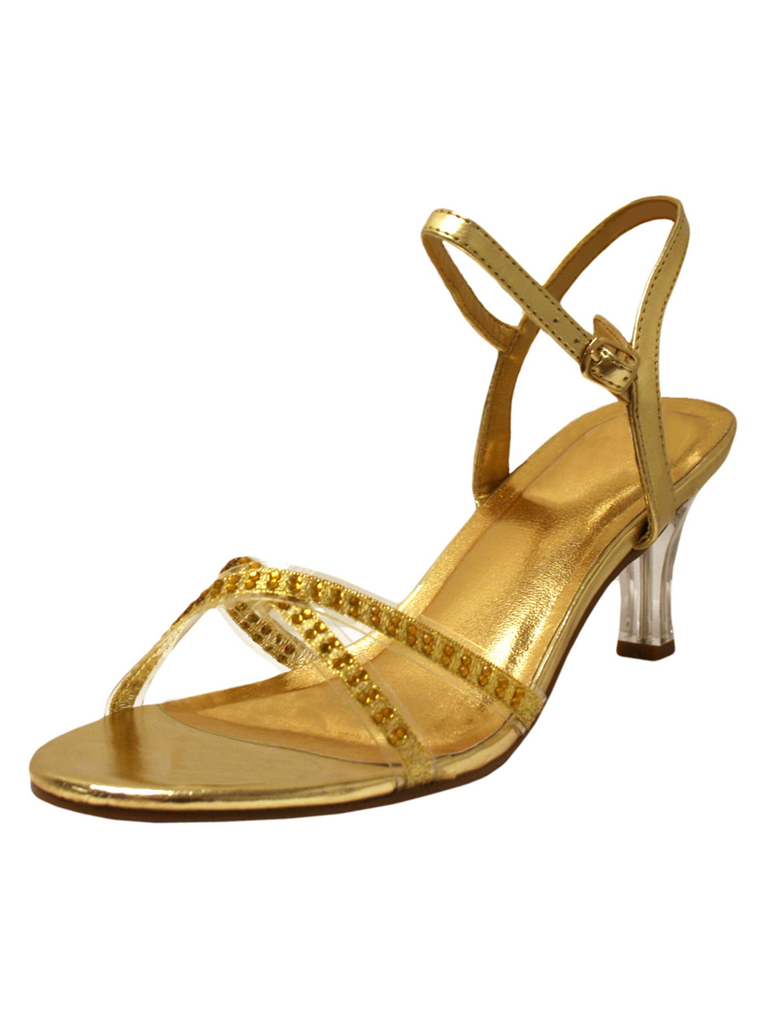 gold strappy heels with rhinestones