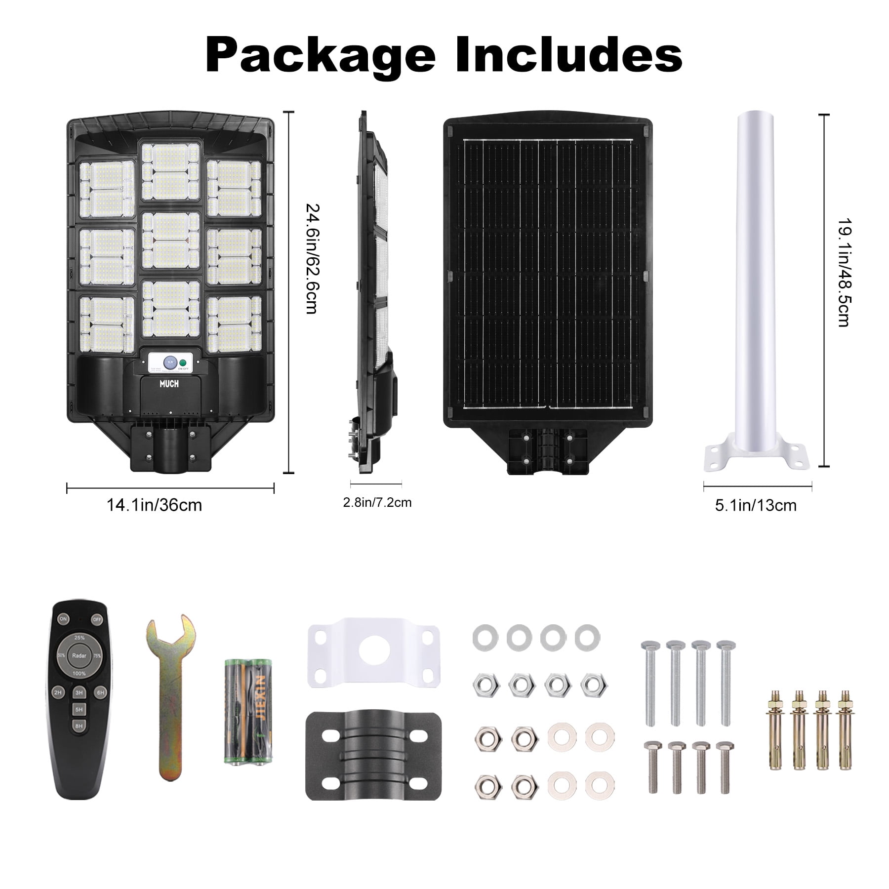 MUCH Solar Street Light, 7800W 3 Modes 8000000LM Dusk to Dawn Solar Lights Outdoor with Motion Sensor Remote Control Waterproof for Yard Parking Lot, Garage, Street, Road