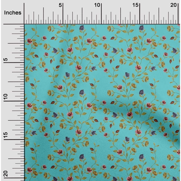 oneOone Viscose Chiffon Turquoise Blue Fabric Flower & Leaves Watercolor Quilting Supplies Print Sewing Fabric By The Yard 42 Inch Wide