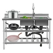 Aiqidi 2 Compartment Commercial Restaurant Sink Adjustable S/Steel Kitchen Utility Sink Basin Catering Prep Table+Faucet+Drainpipe