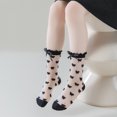 thumbnail image 4 of Girls Sheer Mid Calf Socks with Ruffle Cuff Bow and Textured Dot Pattern Lightweight Dress Socks for Kids Daily Wear, 4 of 4