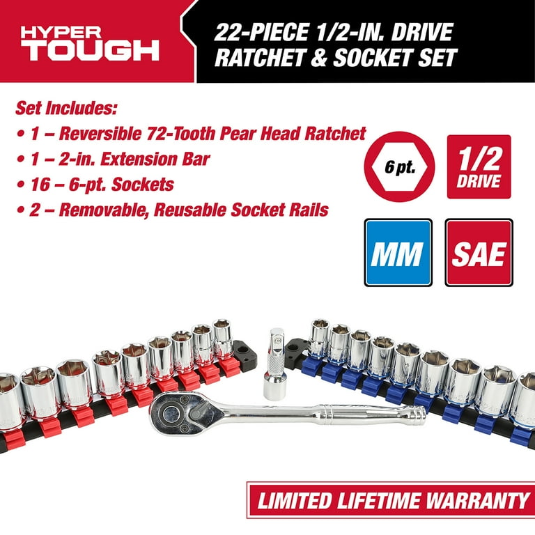 Hyper tough 22 piece ratchet and socket sale set