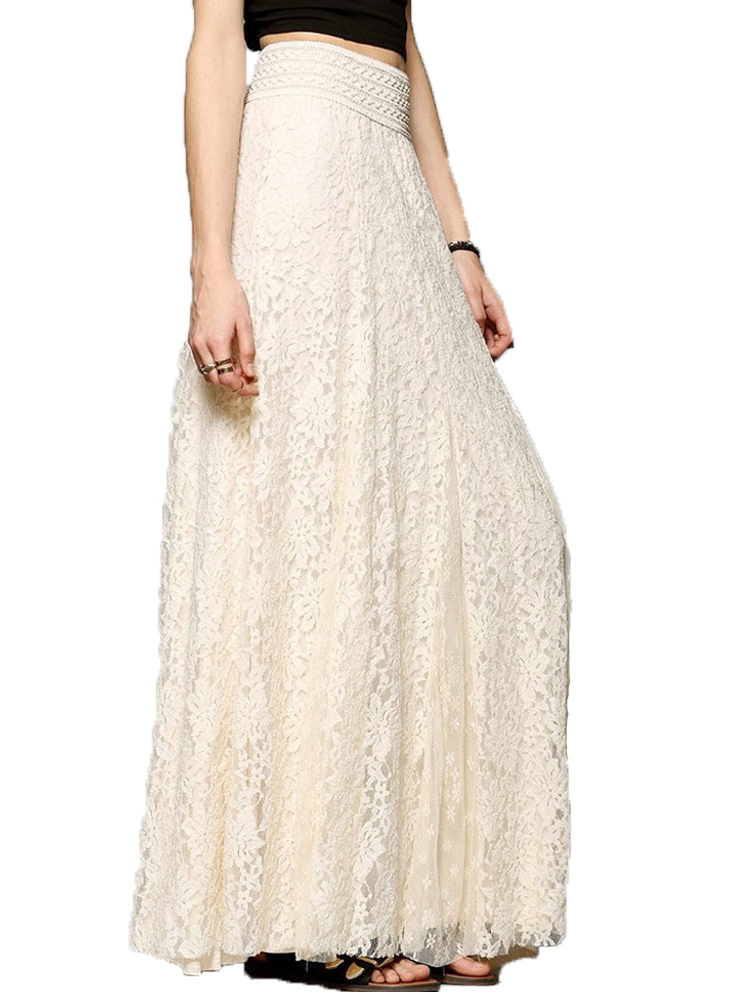 Womens Lace Layered Hitched Maxi Skirt A Line Gypsy Boho Long ...