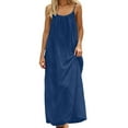 thumbnail image 6 of Letdown Women's Backless Cami Lounge Dress - Solid Color Sleeveless Sundress with Adjustable Back Tie | Casual Housewear & Beachwear (Navy,S), 6 of 9