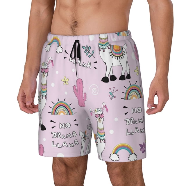 Balery No Drama Llama Bañador para hombre, shorts de playa de secado rápido con entrepierna y forro de compresión-3X-Large