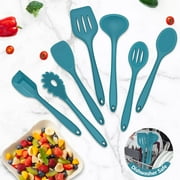 Walchoice 7-Piece Silicone Cooking Utensils Set, Blue Kitchen Utensils, Non-stick Gadgets Tools Include Slotted Turner, Soup Ladle, Pasta Server