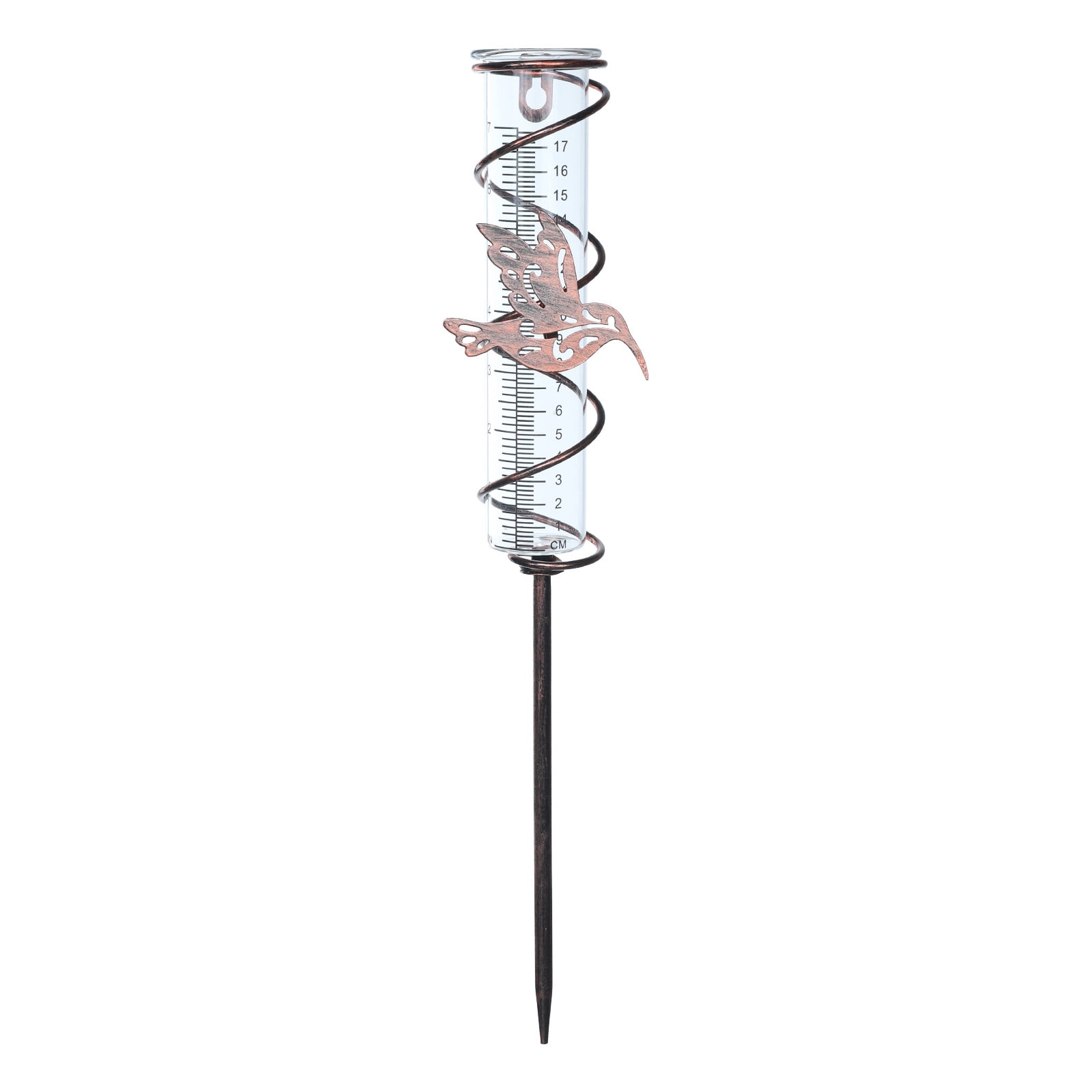 Xheghe Hummingbird Glass Rain Gauge - 7 Inch Accurate Measurement with Decorative Bird Stake for Garden and Backyard