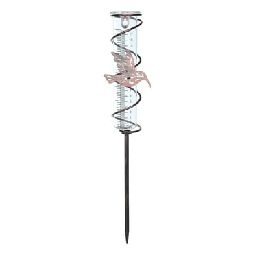 dajkiuy Clearance Rain Gauge Outdoor, 8" Glass Rain Gauge with Metal Stake, Decorative Hummingbird Rain Gauge for Yard Garden Lawn Decor
