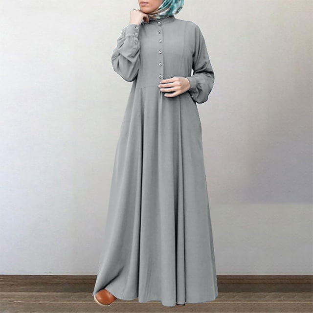 Bescita Robe Longue à Manches Longues et Col Rond pour Femmes, Ample, Longueur Cheville, Liquidation