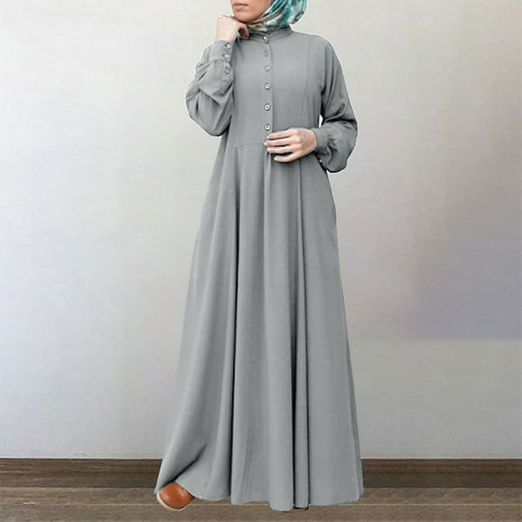 Bescita Women's Round Neck Loose Long Sleeve Solid Ankle-length Dress Long Dress Clearance Sales