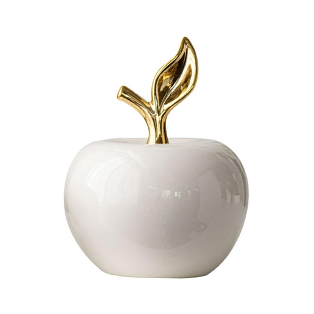 Estatua de manzana de cerámica, adorno de mesa, colección de figuras decorativas para el salón. Blanco