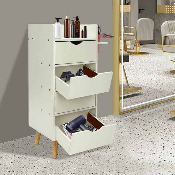 Salon Storage Cabinet with Hair Dryer Holder, Barber Storage Case with 4 Drawers White Home Cupboard, for Storing Tools