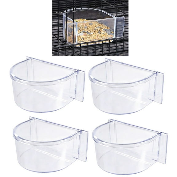 Lot of 4 Acrylic Clear Transparent Bird Cage Birds Feeding & Watering Feeder Cups