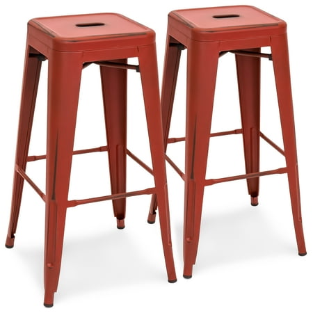 Stool For Kitchen Island Best Choice Products 30in Metal Modern Industrial Bar Stools with Drainage Holes for Indoor/Outdoor Kitchen, Island, Patio, Set of 2, Distressed Red ()