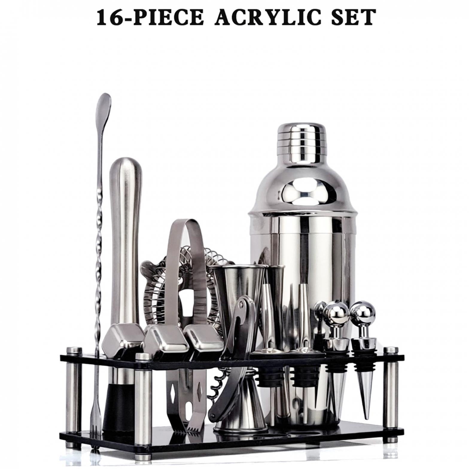 Mchoice Cocktail Shaker Set, EPTISON 16-Piece Stainless Steel Bartender Kit  with Stylish Bamboo Stand & Cocktail Recipes Booklet, Professional Bar 