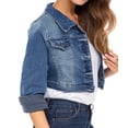 thumbnail image 5 of JuicyTrendz Women’s Cropped Denim Jacket – Button-Down, Long Sleeve, Stylish Cropped Stretch Coat Mid Blue M, 5 of 6