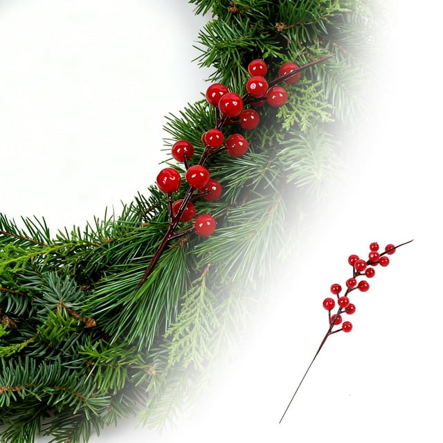 Branches de Baies Rouges pour Arrangements de Vacances DIY et Matériau Polyester Décoratif Saisonnier Polyvalent