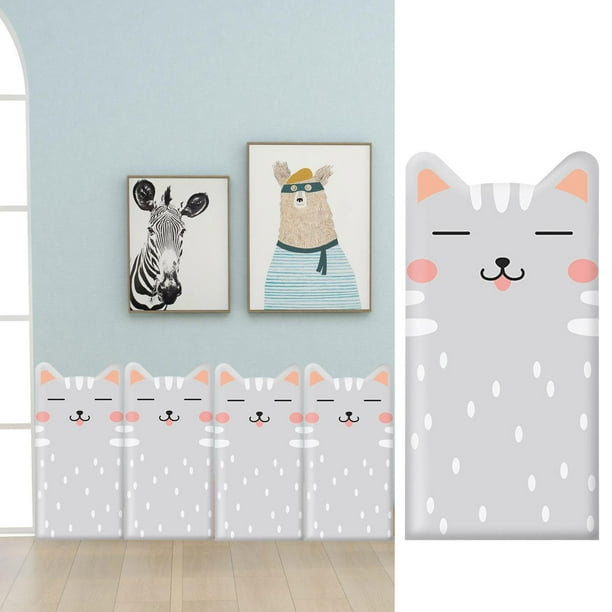 Relleno de pared para habitación infantil, almohadilla anticolisión, calcomanías, pegatinas de dibujos animados 3D para niños, panel para sala de jueg Patrón de gato gris