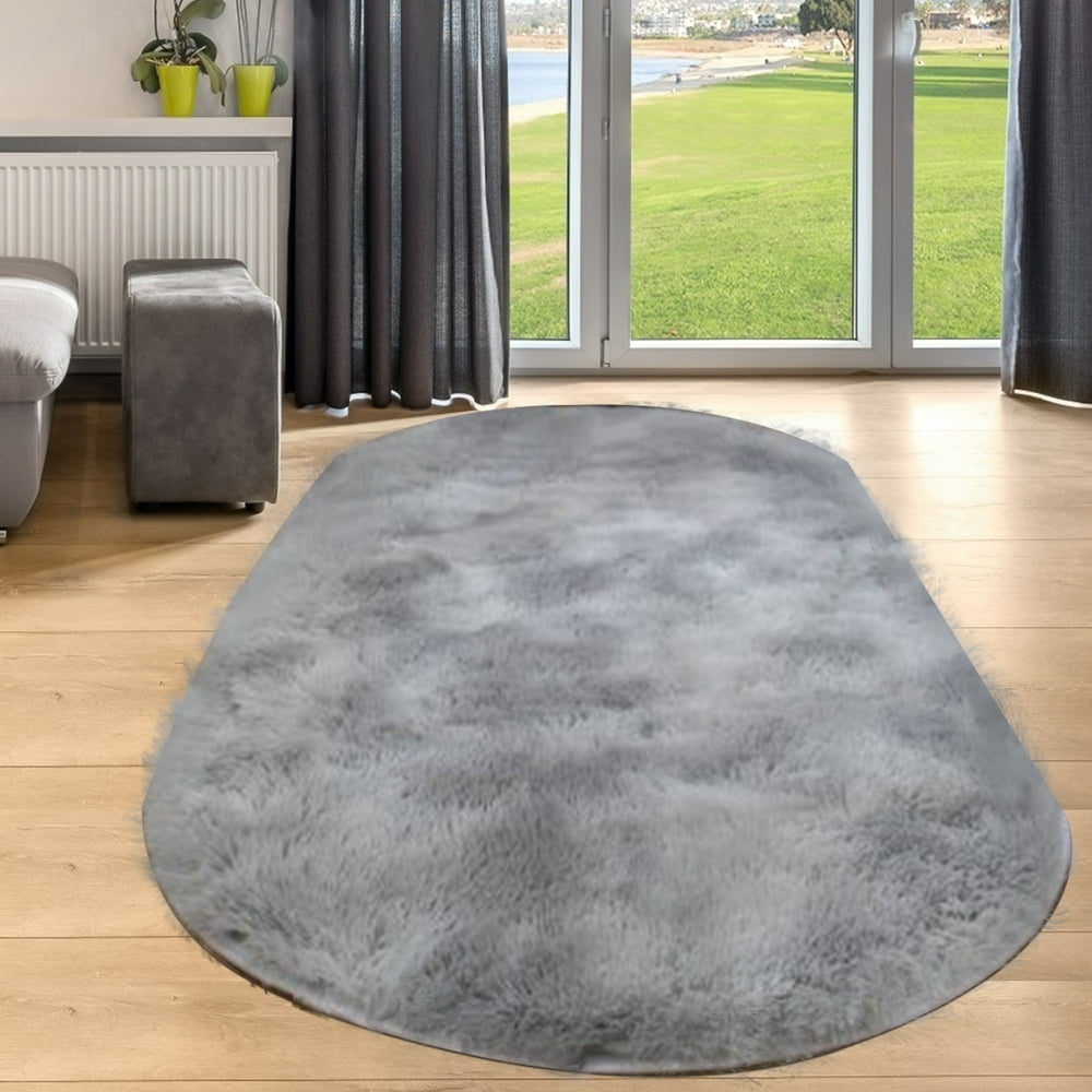 Non Skid Soft Fluffy Area Rugs Oval Plush Shaggy Rugs Floor Carpet Mat