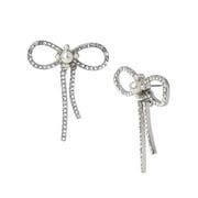 LUV Betsey Women's Bow Post Silver Earrings, 1.6" Length