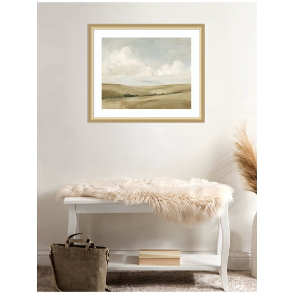 Kate and Laurel Framed Wall Art Print Whispering Meadows II  by Amy Lighthall, 26 x 22, Florence Gold Frame, Modern Contemporary, Landscape Art for Wall Decor