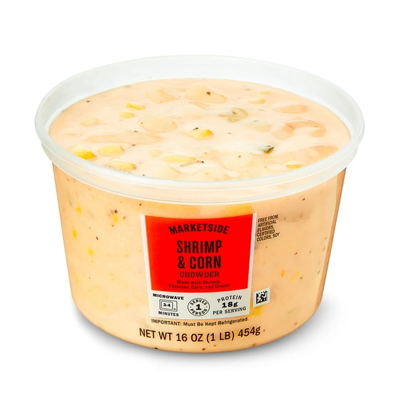 Marketside Shrimp & Corn Chowder, Fresh Deli Soup, 16 oz Cup