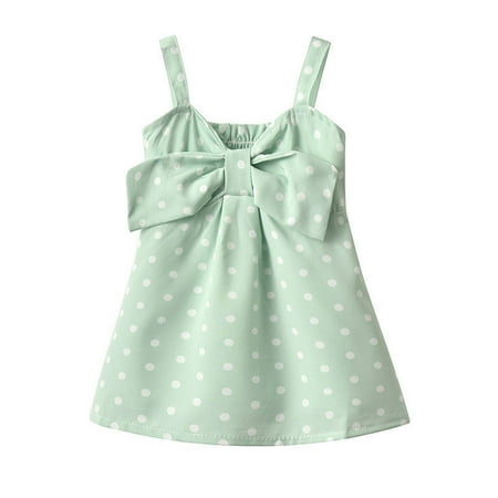 

Little Girls Dresses Toddler Baby Sleeveless Bow Dotted Dress Princess Dress