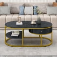 thumbnail image 2 of Juiluna Modern Marble Coffee Table, Metal Ellipse Cocktail Table Frame With Drawers And Shelves Storage, Contemporary Luxury Center Table For Bedroom Hallway Kitchen, 2 of 9