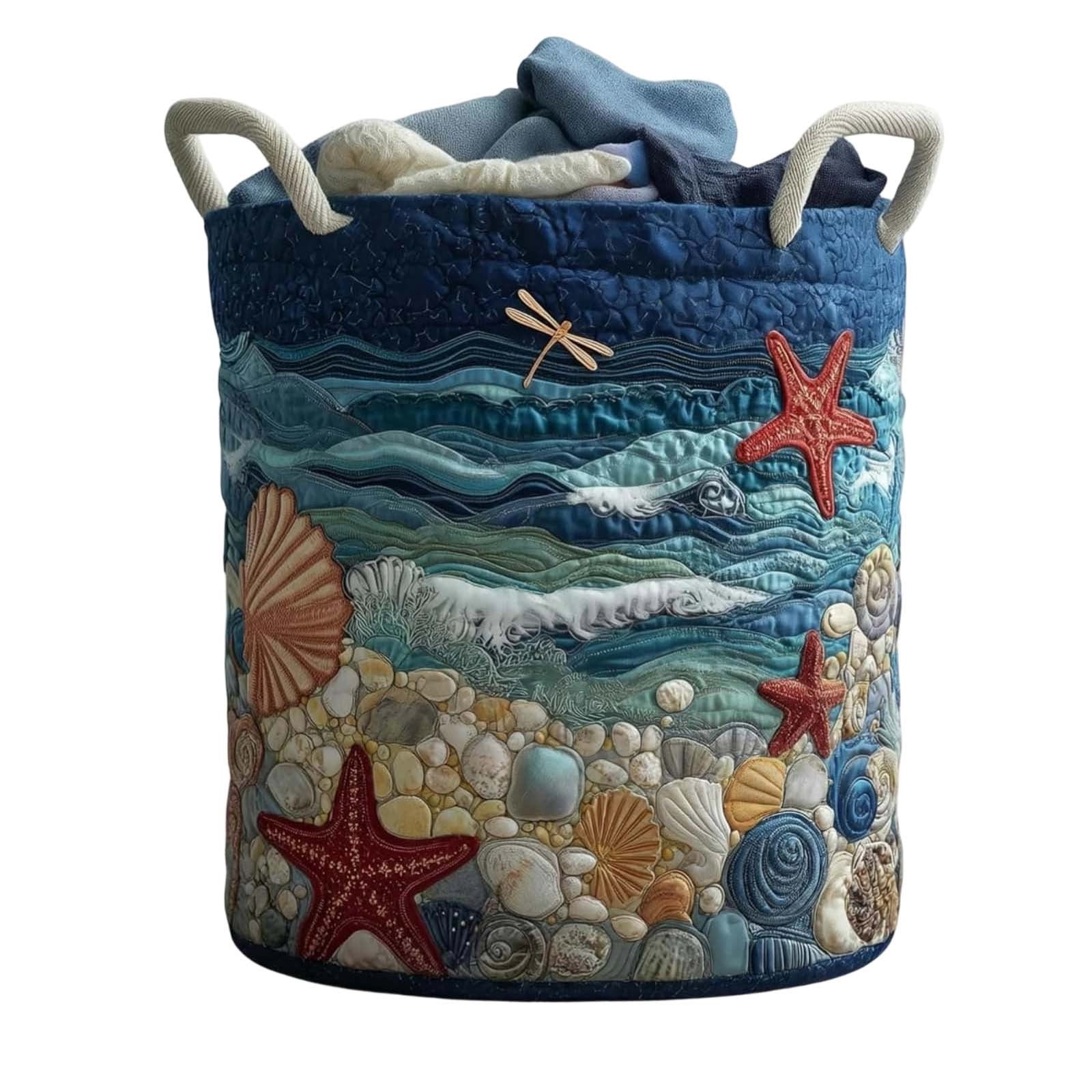 Boho Quilted Laundry Basket with Carry Handles, Foldable Fabric Storage Hamper, Multi-Purpose Clothes Organizer, Lightweight Portable Bin for Bedroom and Bathroom Use
