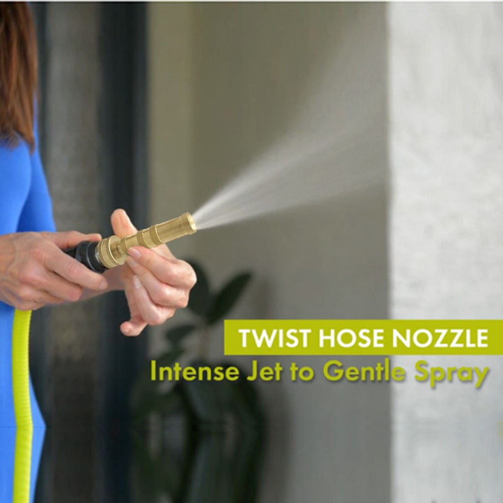 4 Inch Solid Brass Heavy Duty Twist Garden Hose Nozzle, Adjustable Watering Spray Nozzle for Lawn, Garden, and Car Washing, Durable Gold Brass Construction, Leak-Proof Design