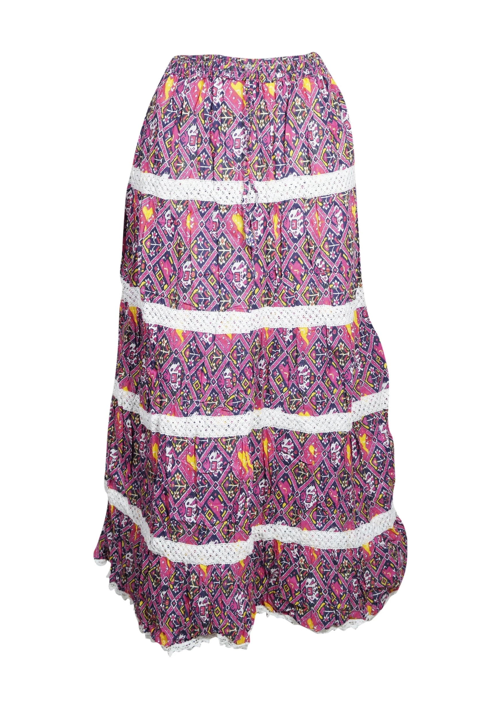 Bohemian Boho Chic Maxi Skirt, Pink 